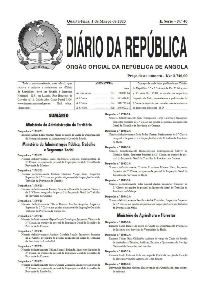 Diário da República  II.ª Série   n.º  40  de  01  de  Março  de  2023