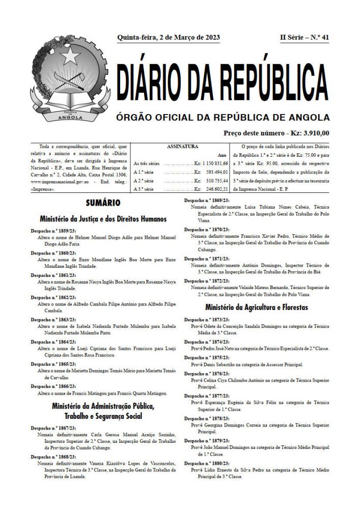 Diário da República  II.ª Série   n.º  41  de  02  de  Março  de  2023