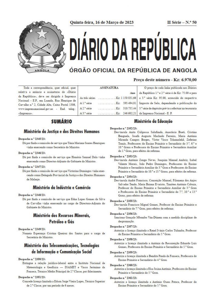 Diário da República  II.ª Série   n.º  50  de  16  de  Março  de  2023