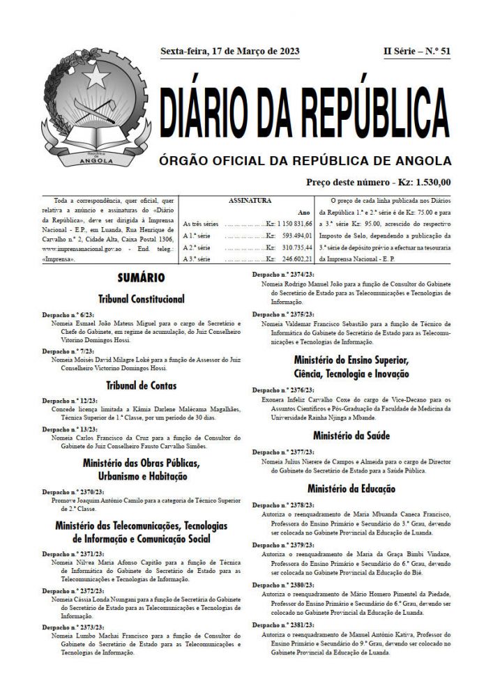 Diário da República  II.ª Série   n.º  51  de  17  de  Março  de  2023