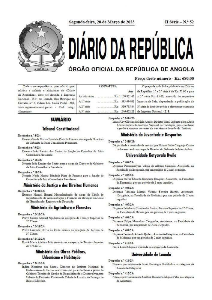 Diário da República  II.ª Série   n.º  52  de  20  de  Março  de  2023