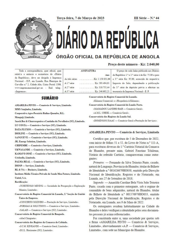 Diário da República  III.ª Série   n.º  44  de  07  de  Março  de  2023