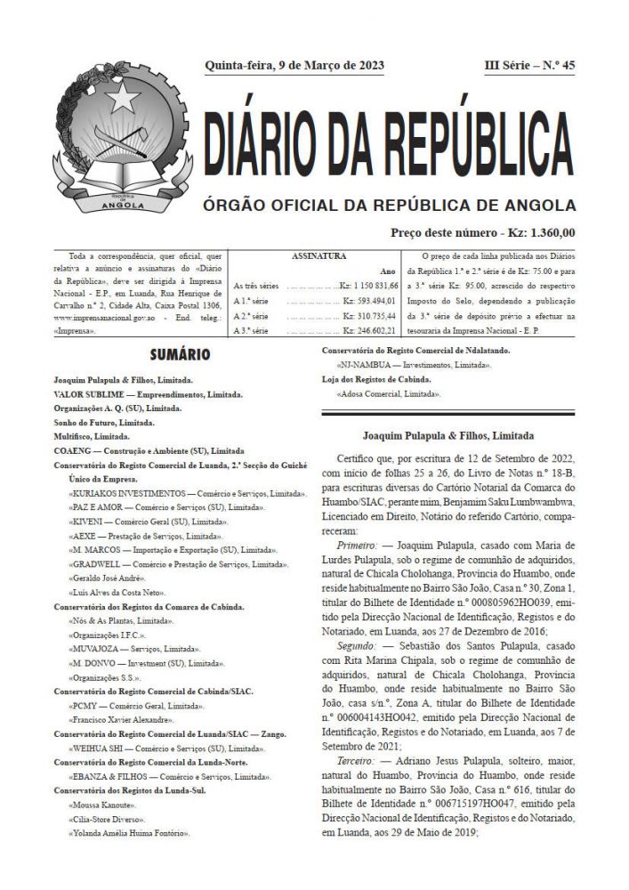 Diário da República  III.ª Série   n.º  45  de  09  de  Março  de  2023