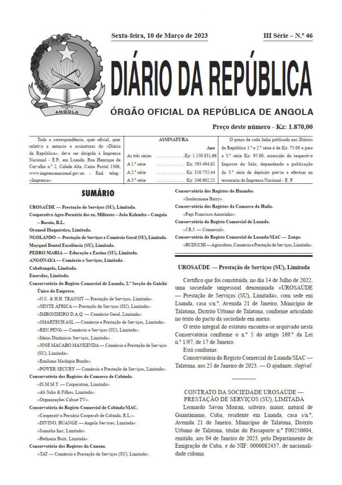 Diário da República  III.ª Série   n.º  46  de  10  de  Março  de  2023
