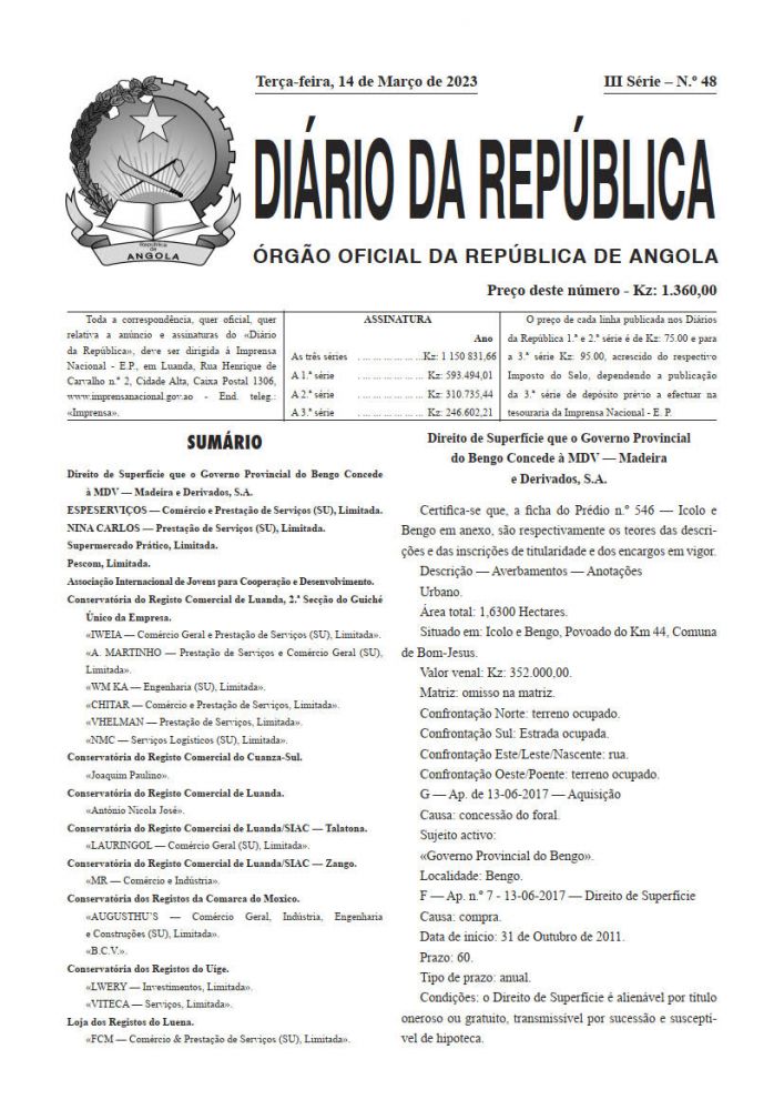 Diário da República  III.ª Série   n.º  48  de  14  de  Março  de  2023