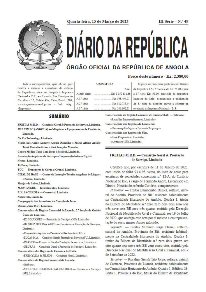 Diário da República  III.ª Série   n.º  49  de  15  de  Março  de  2023