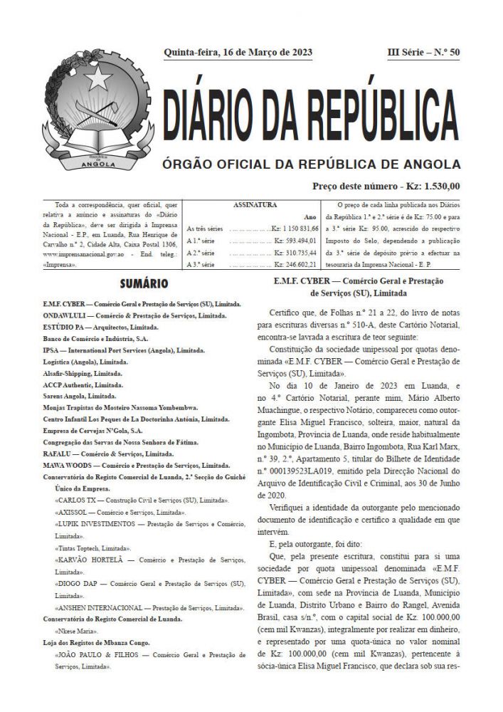 Diário da República  III.ª Série   n.º  50  de  16  de  Março  de  2023