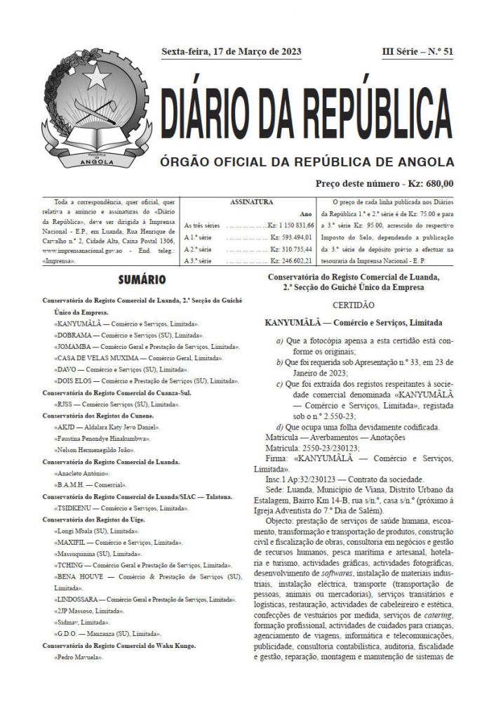 Diário da República  III.ª Série   n.º  51  de  17  de  Março  de  2023