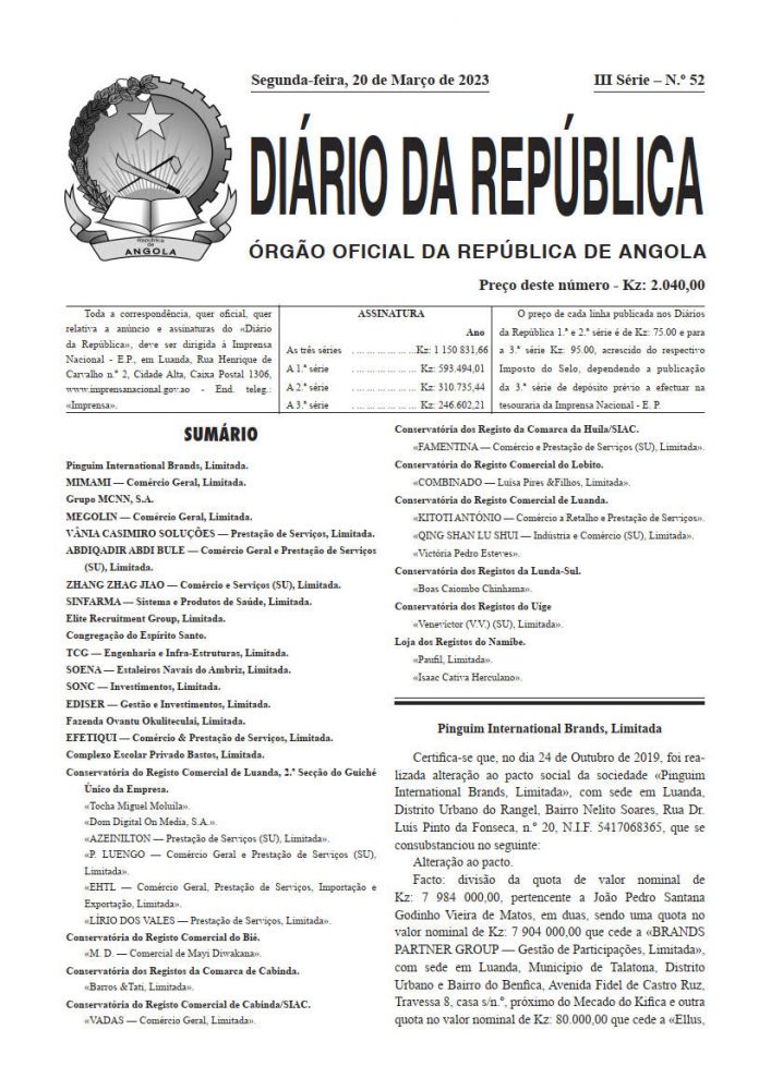 Diário da República  III.ª Série   n.º  52  de  20  de  Março  de  2023