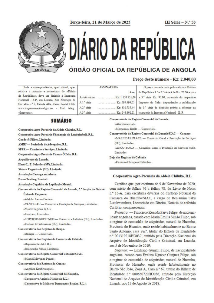 Diário da República  III.ª Série   n.º  53  de  21  de  Março  de  2023