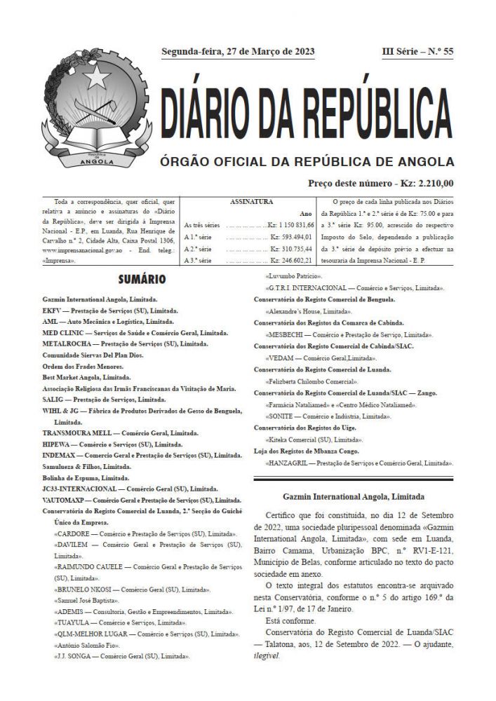 Diário da República  III.ª Série   n.º  55  de  27  de  Março  de  2023