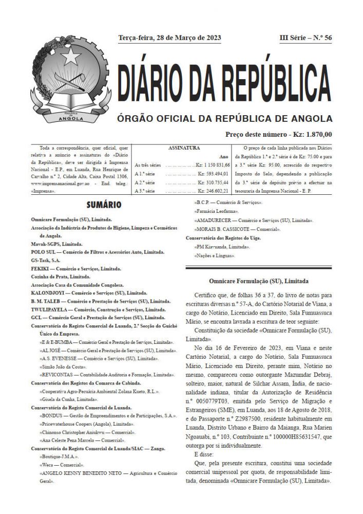 Diário da República  III.ª Série   n.º  56  de  28  de  Março  de  2023